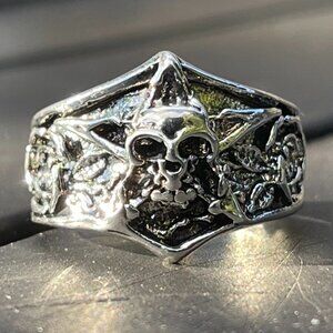 Sterling Silver Retro Skull Star adjustable Ring